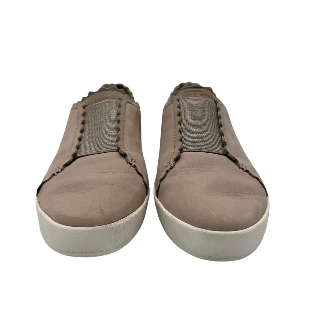 Cole Haan GrandPro Spectator Gray Nubuck Leather Scallop Slip-On Casual Sneakers